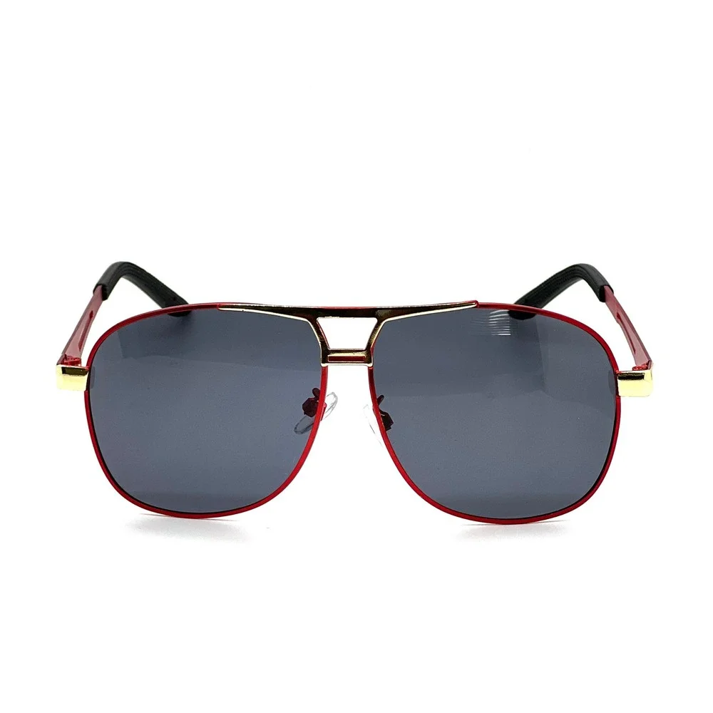 Mens Aviator Sunglasses Red Gold‎ Frame Dark Lens Metal Full Rim Polarized Gafas